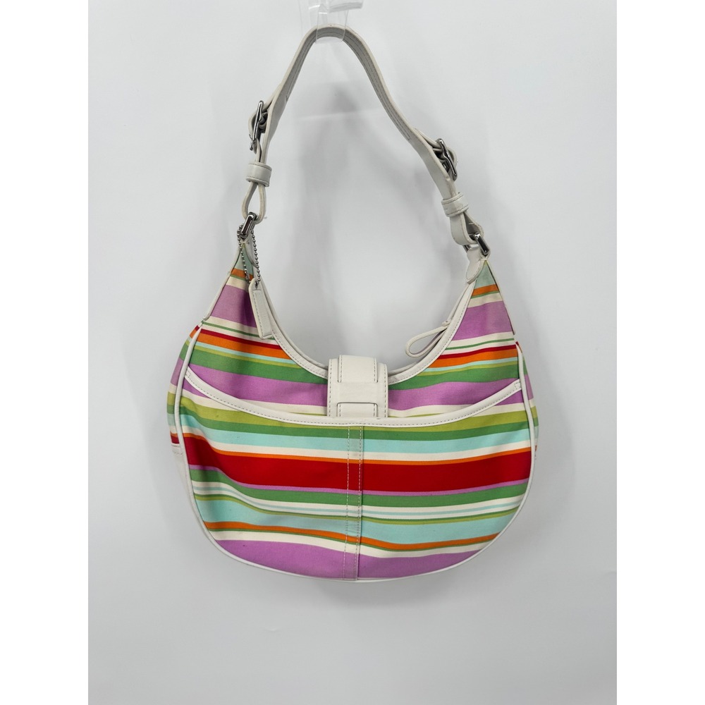 Coach Soho Shoulder Bag Womens Small Multi-Color Striped Y2K Canvas Leather - Picture 10 of 16
